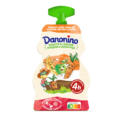 Danonino Iaurt cu piure de banane, mere și morcovi Danonino Iaurt cu piure de banane, mere și morcovi